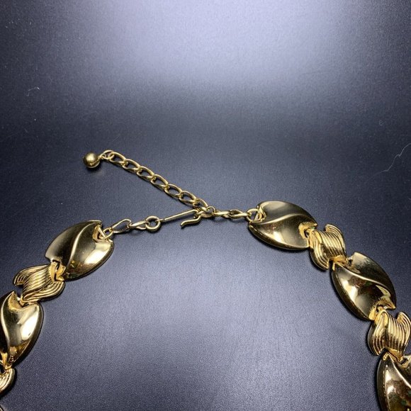 Gold Tone Collar Necklace Textured Polished Classic Adjustable Vintage - Picture 6 of 7